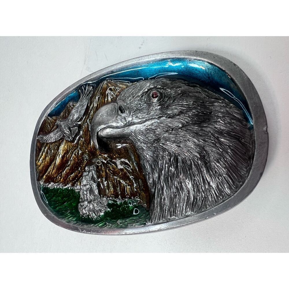 Vintage C&J Eagles Mountain Belt Buckle 1986 CJ 1135 Made in USA